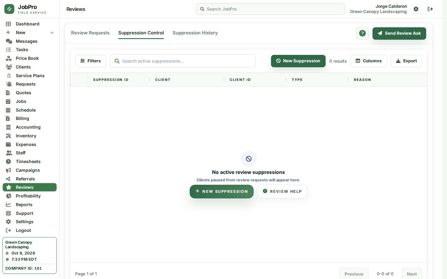 Review suppression control