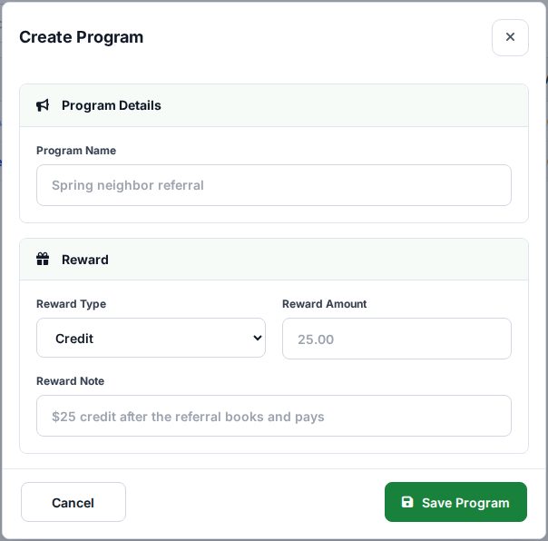 Creating a referral program with a reward