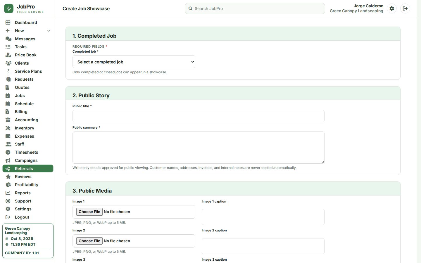 Adding a completed job to the public showcase